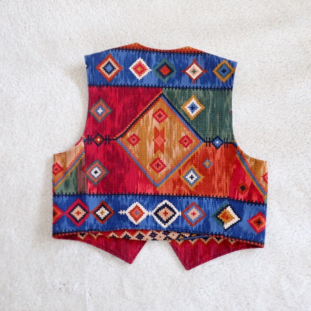 Wraps Western Wear Tapestry sz XL Southwestern Tribal Vest Silver Concha Mint! - Picture 9 of 15